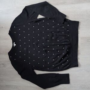 Halogen Metal Studded Polka Dot Knit Black Sweater / Size Large / NWOT